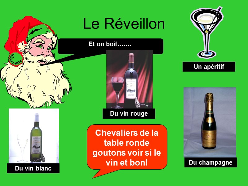 Le Réveillon Et on boit……. Un apéritif Du vin rouge Du vin blanc Du